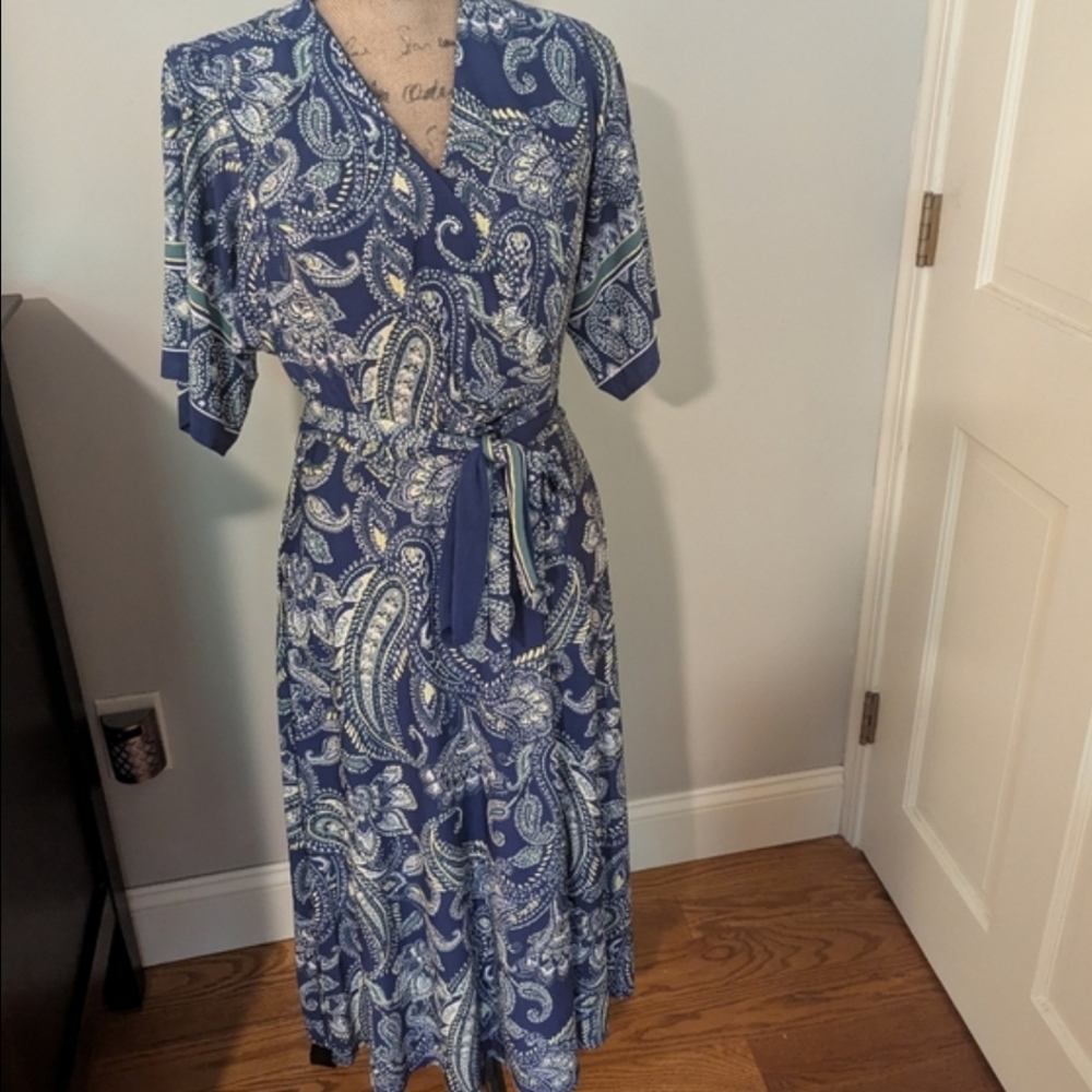 Sandra Darren Paisley Wrap Maxi Dress with Tie